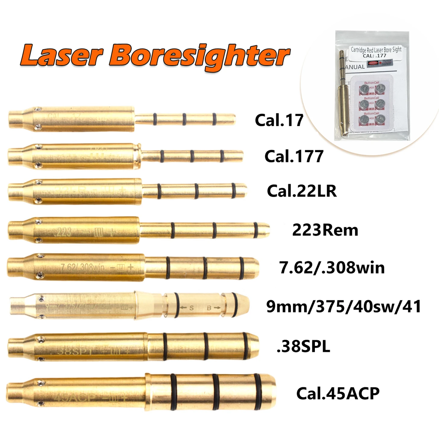 Tactical Laser Bore Sight .177/22LR/.223Rem/9mm/.38spl Cal Red Laser Boresighter End Barrel for Revolvers Pistols Rifle Air Guns