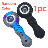 1Pc Random Color Silicone Honeycomb Design Smoking Pipe Unbreakable Tobacco Pipe with Glass Bowl Creative Portable Straw Smoking