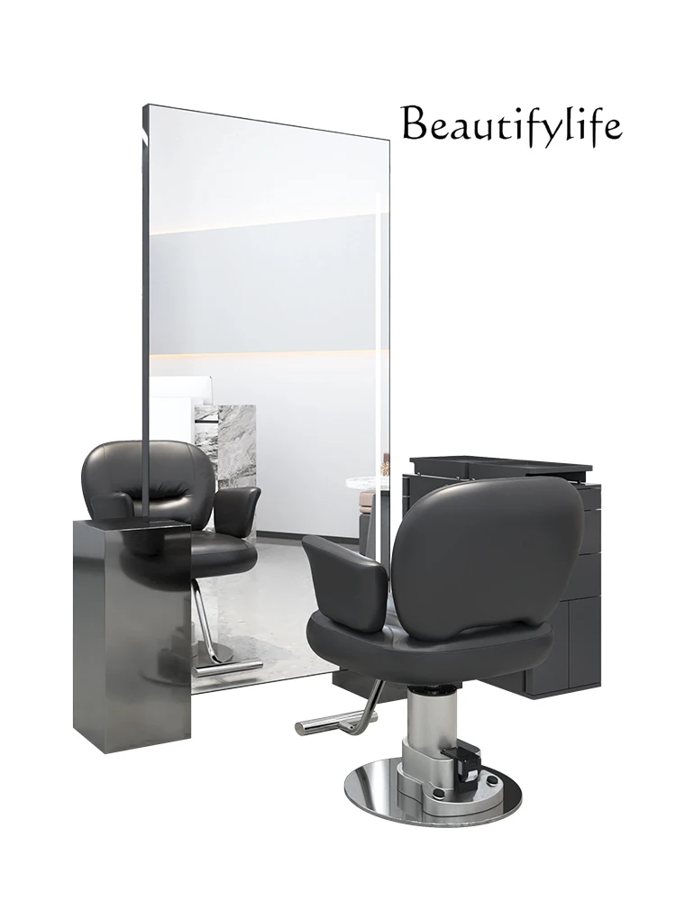 

Hot Dyeing Barber Shop for Hair Salon Mirror with Light Double-Sided High-End Floor Dressing Table Cabinet Integrated