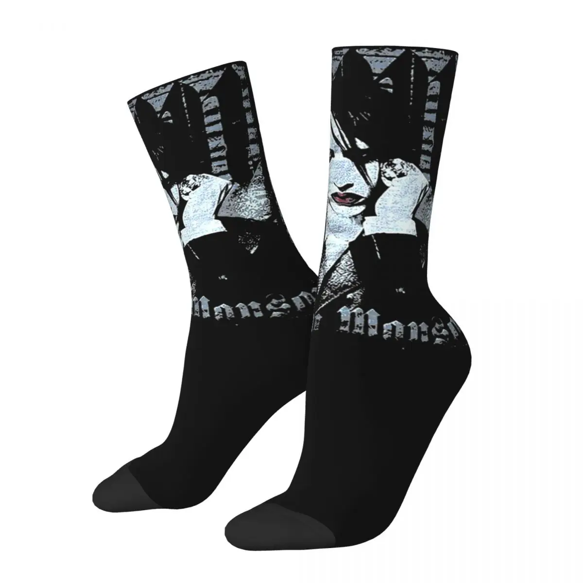 Casual Marilyn Manson Rock Basketball Socks Industrial Metal Music Polyester Long Socks for Women Men Sweat Absorbing