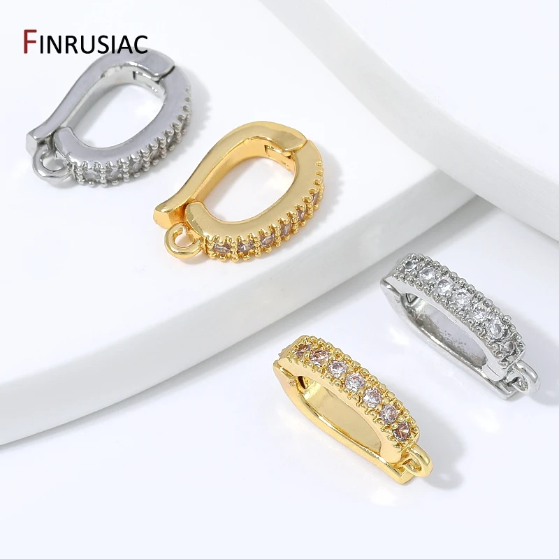 18K Gold Plated Brass Hinged Necklace Enhancer Bail Clip,Zircon Snap On Pendant Connector Clasps for DIY Jewelry Making Findings view 4