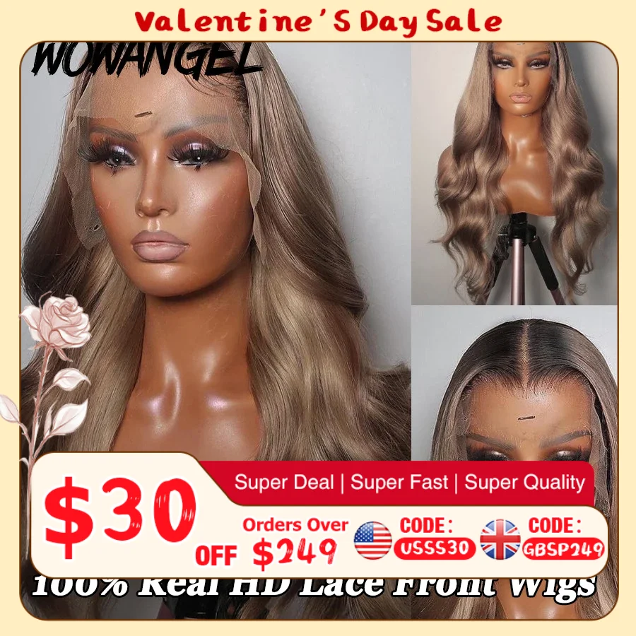 

28inch Ash Blonde Body Wave Real HD Lace Front Human Hair Wig Melt Skins Ombre Colored Wigs 13x6 Full Lace Frontal Wig Glueless