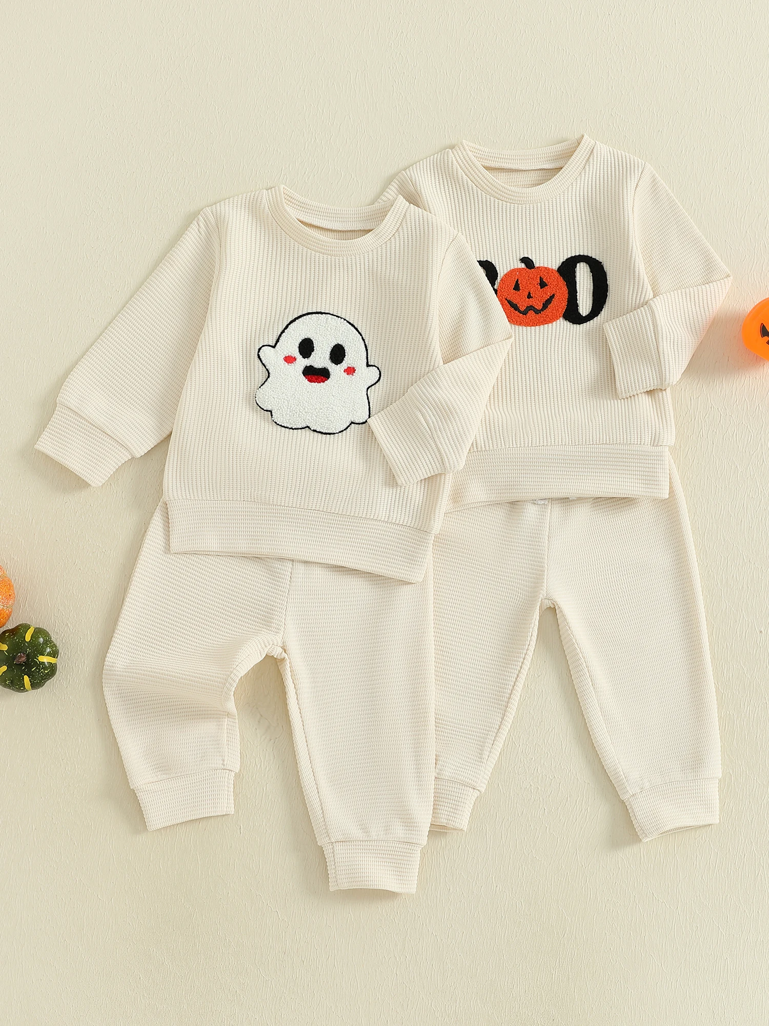 

Infant Baby Girl Halloween Costume Pumpkin Patch Applique Long Sleeve Bodysuit Solid Leggings 2 Piece Set