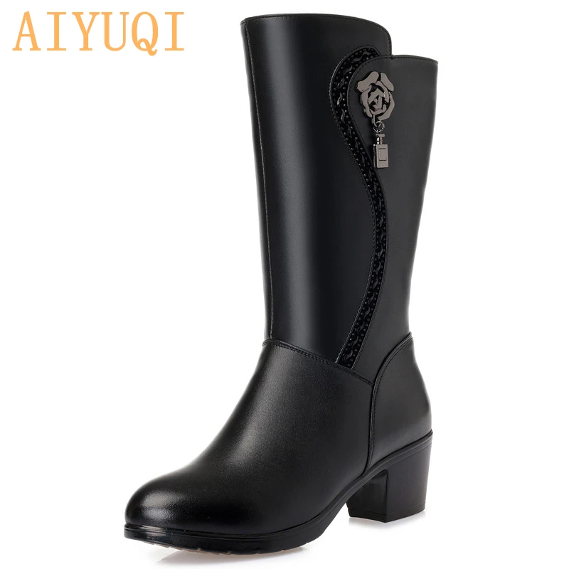 DIMANYU Women Riding Boots 2024 New Genuine Leather Women Wool Boots  Thick Warm Winter Snow Boots Large Size 41 42 43