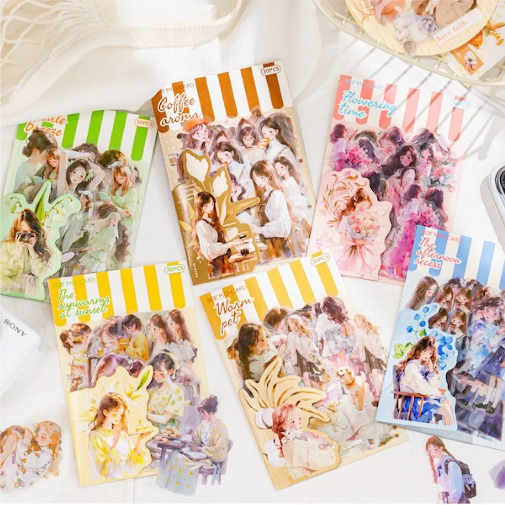 30pcs/pack Cute Cartoon Girl Stickers DIY Scrapbooking Collage Junk Journal Creative Stationery Craft Stickers