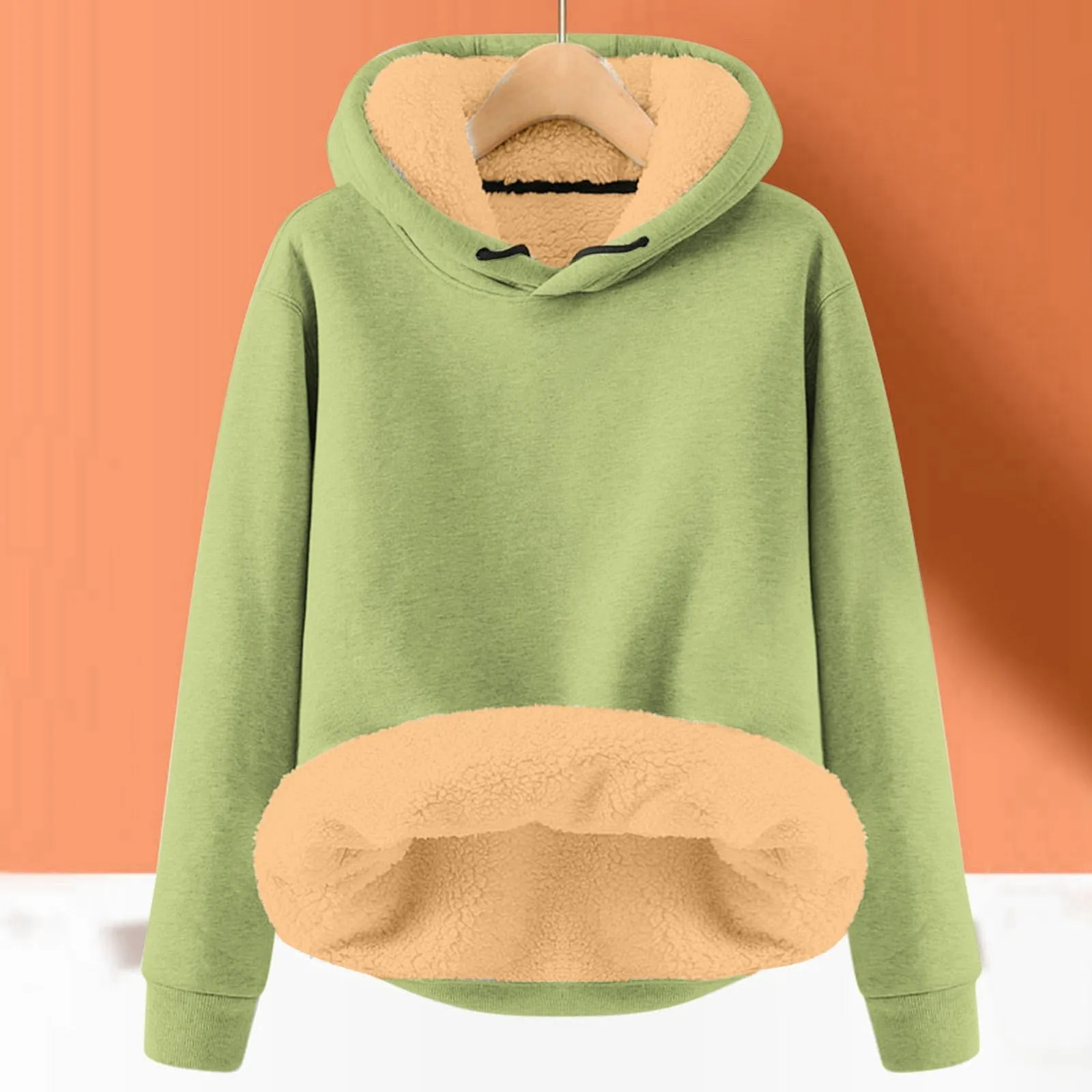 Autumn Winter Solid Color Velvet Liner Hoodie Ladies Thick Warm Loose Hooded Sweatshirt Drawstring Simple Basic Pullover