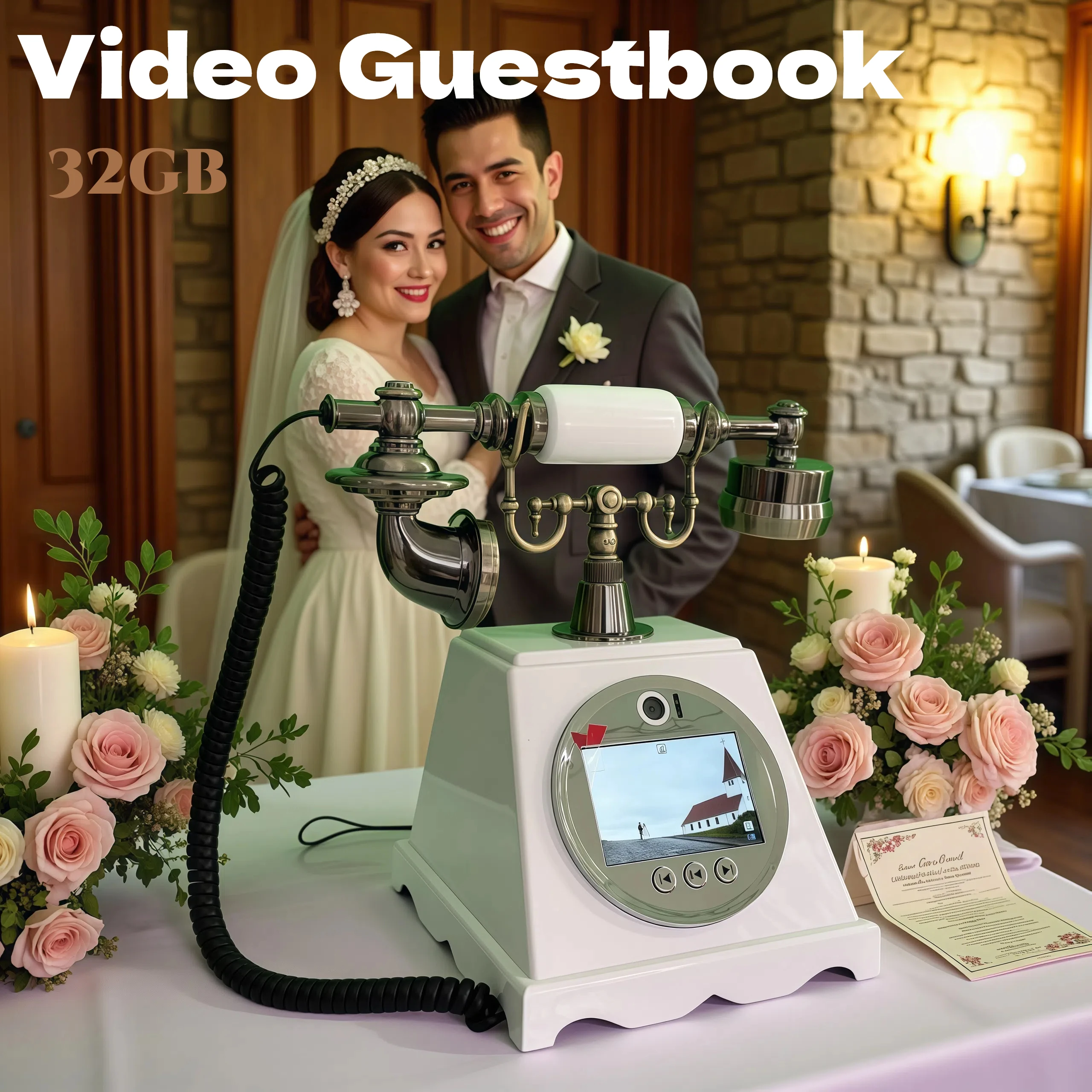 Retro Video Guestbook Romantic Wedding Voice Recorder Guest Audio Blessing Recording Suitable for Anniversary Family Souvenirs