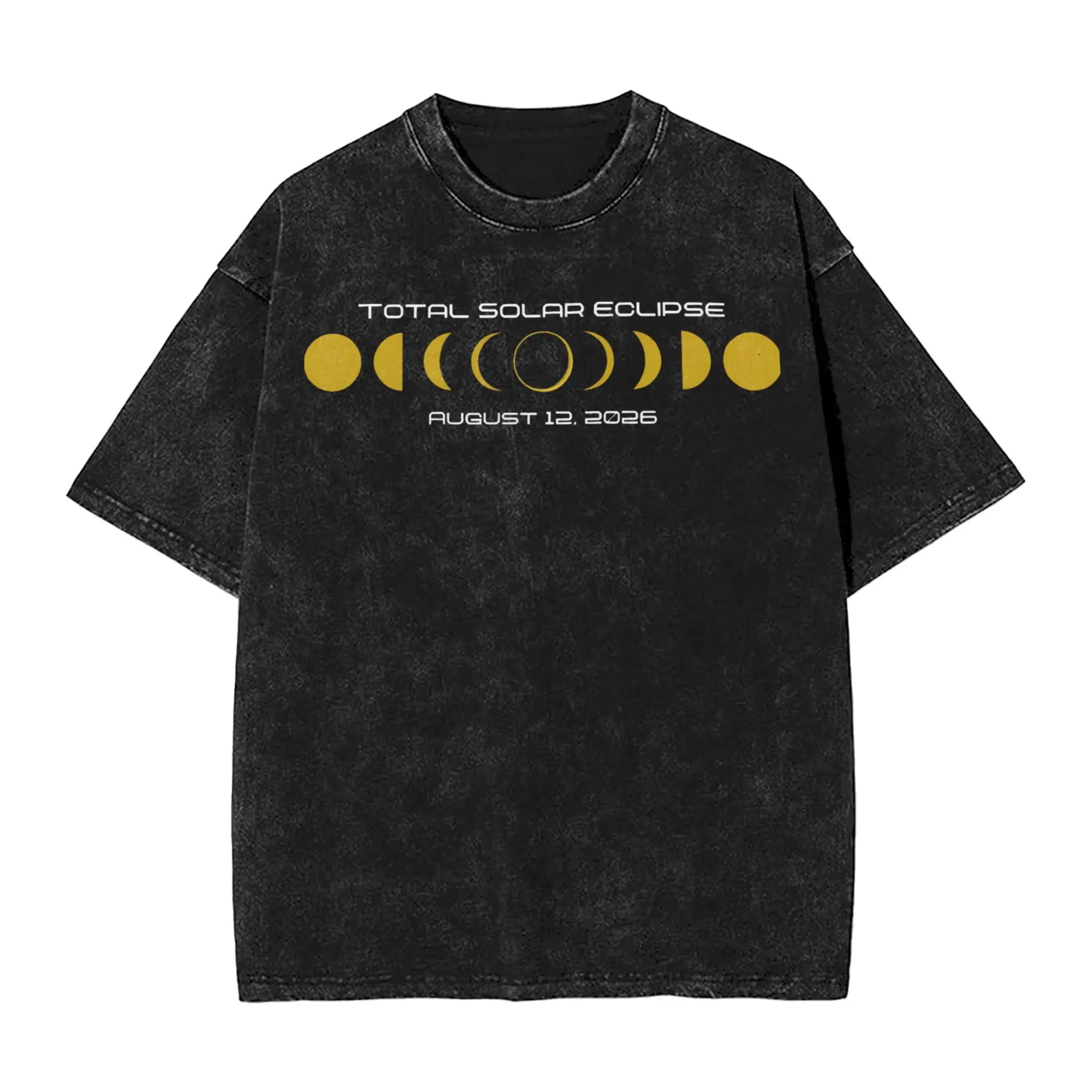 Vintage Iceland Total Solar Eclipse August 2026  T-Shirts for Men O Neck Cotton Washed T Shirts  Short Sleeve Tees Gift Clothes