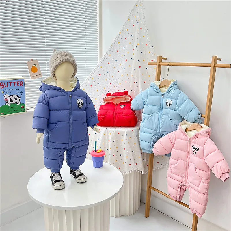 

2024 Children Girls Solid Color Cotton Crawling Suit Winter Kids' Keep Warm Clothing Comfortable and Soft Cotton Clothing