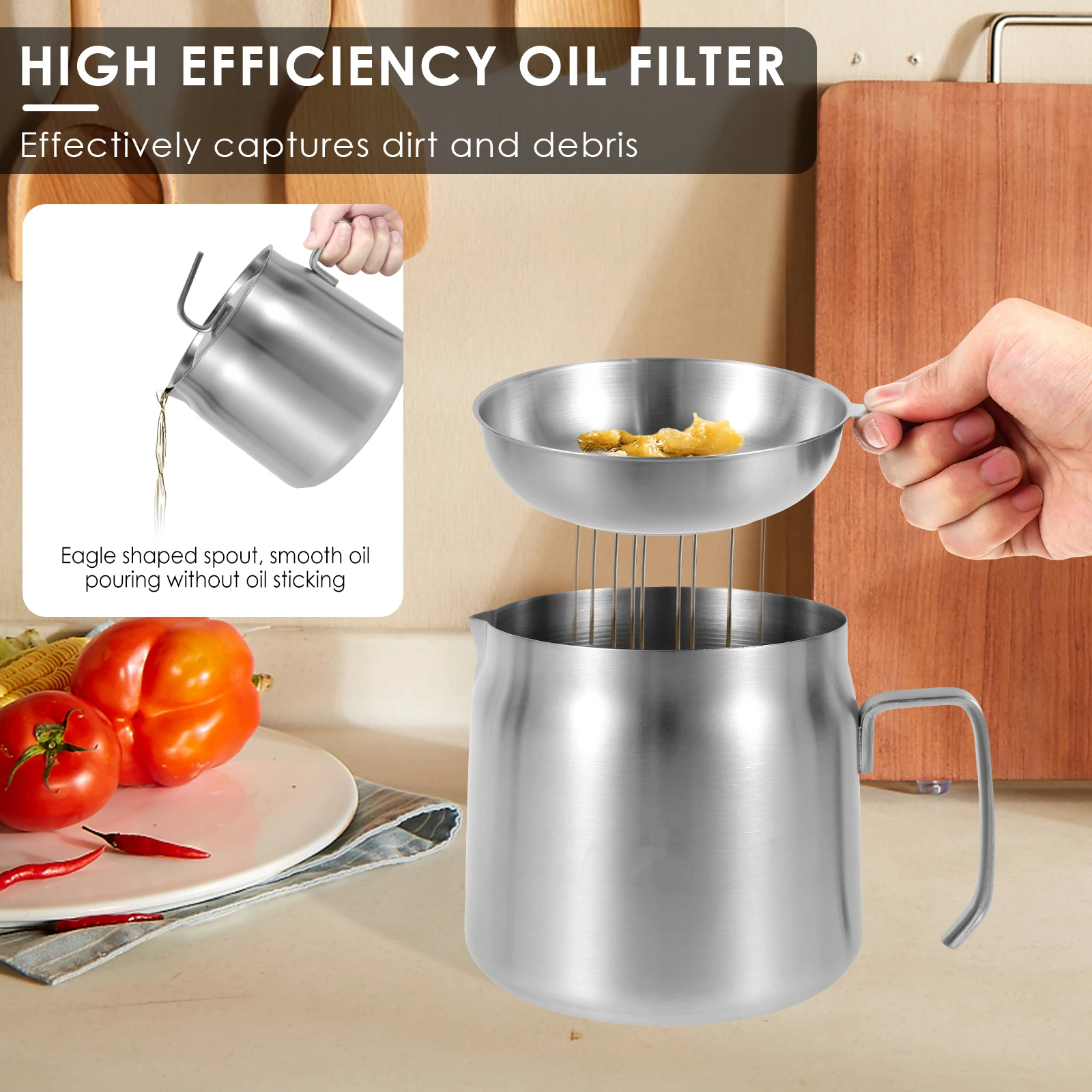 Oil Filter Pot Stainless Steel Oil Filter Vessel Large Capacity Rustproof Heat-resistant 2 In 1 Oil Strainer Pot with Frying