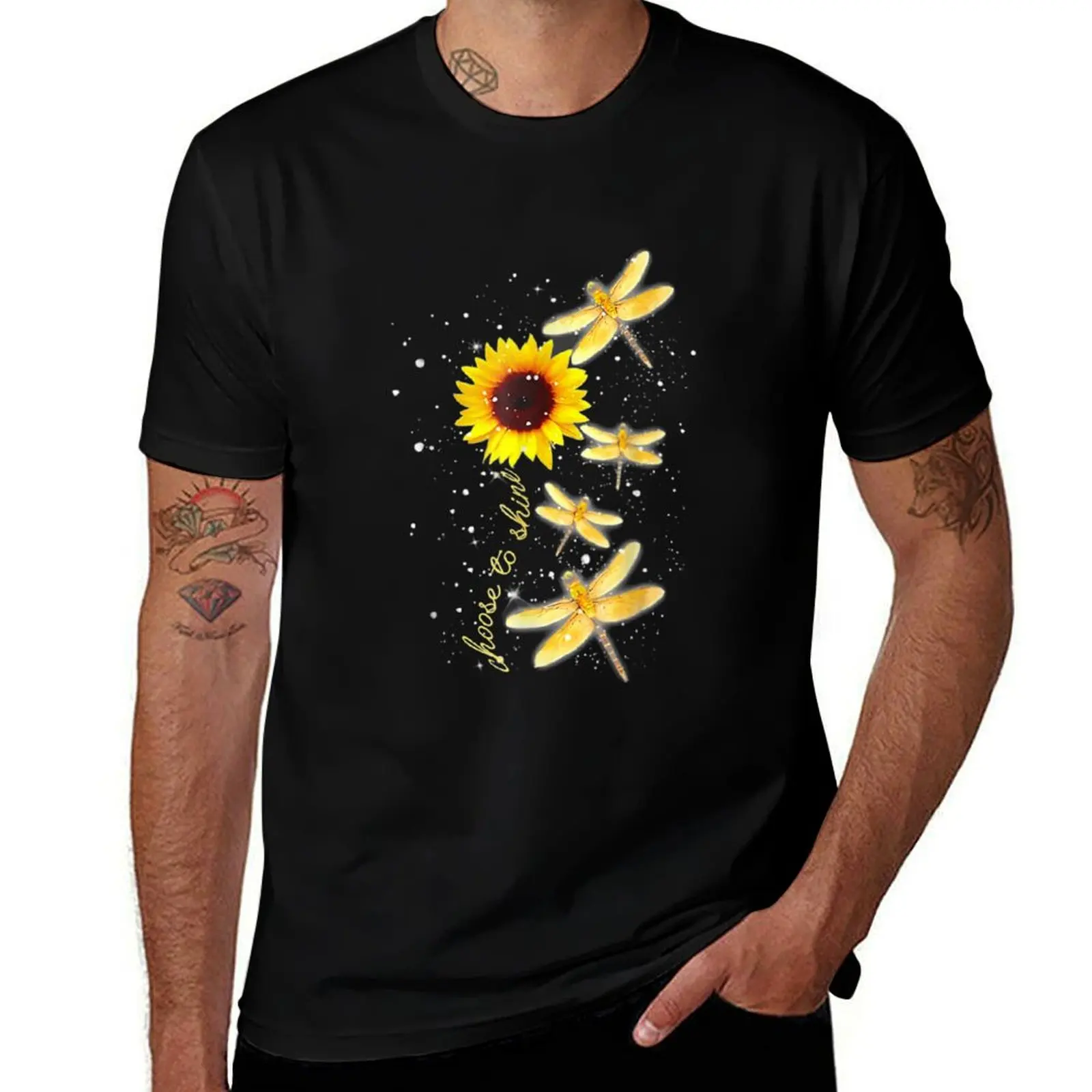 

Dragonfly Sunflower Teacher Choose To Shine T-Shirt t shirt for man 100 percent cotton cotton tshirt 100% T-shirt