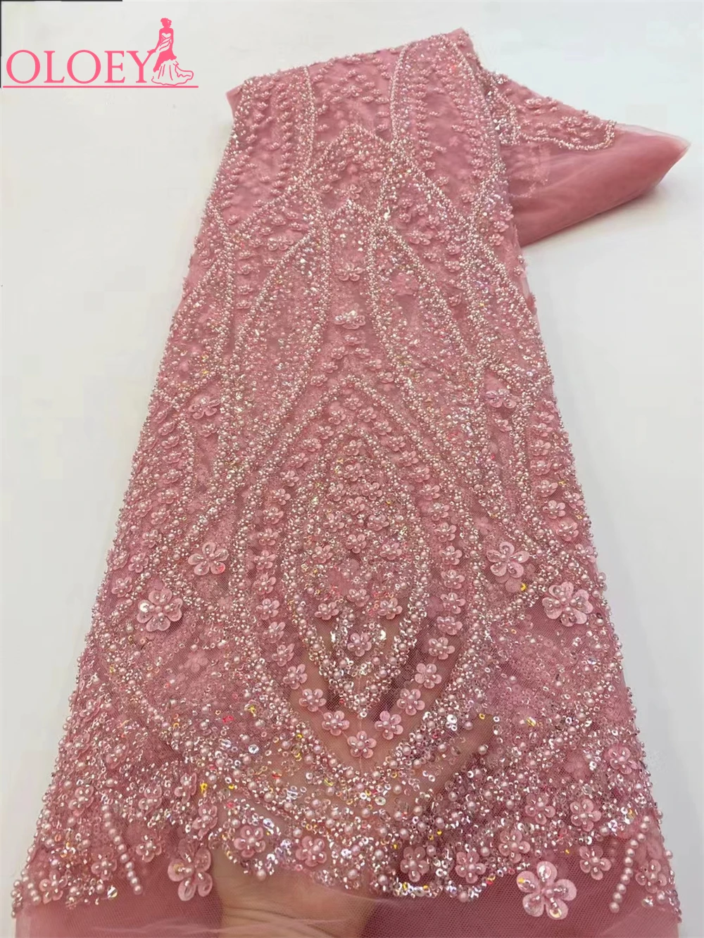 

Fashion French Mesh Embroidery Beaded Lace Fabric With Sequins African Nigerian Fabric For Wedding Dress