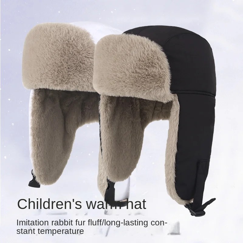 6 7 8 9 10 Years Old Winter Hats Snow Beanies Waterproof Aviator Bomber Cap Ear-flaps Kids Faux Rabbit Fur Lining