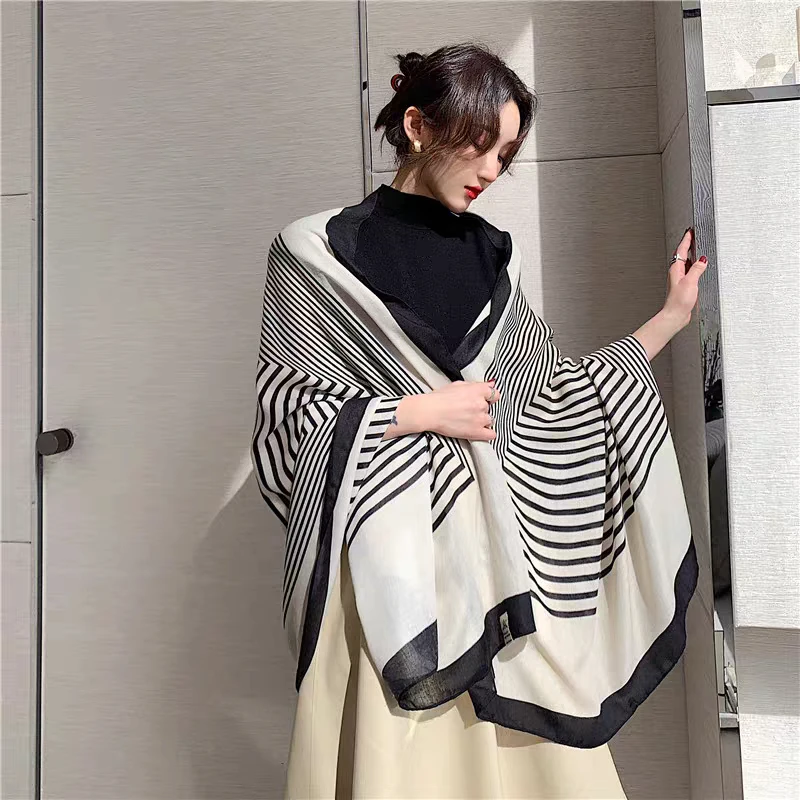 Spring Autumn Cotton Linen Scarf Women's Summer Sun Protection Travel Diagrammatic Long Scarf Air Conditioning Room Warm Shawl