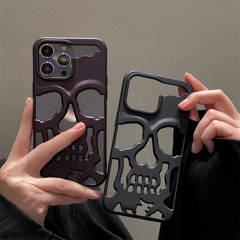 

Luxury skeleton Skull Case for iPhone 11 12 13 14 15 Pro Max Phone Cases Shockproof Back cover Camera full Protect Hollow Funda