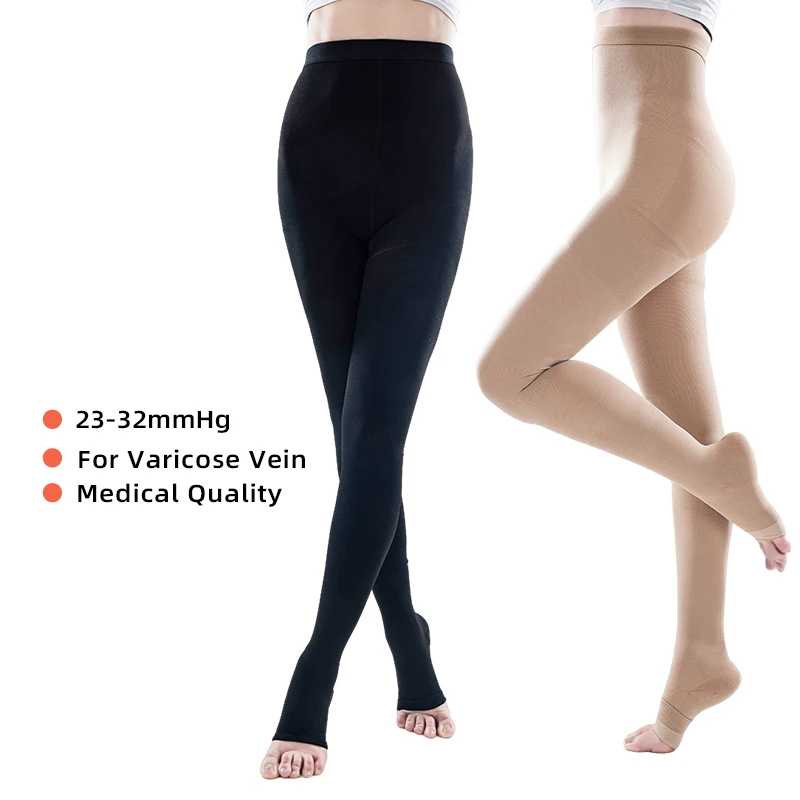

Women's Medical Compression Stockings 23-32mmHg Open Toe Varicose Veins Support Pantyhose plus Size Thighs Open Design