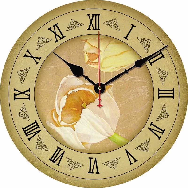 Vintage Flowers Kitchen Round Wall Clock Large Dinning Restaurant Cafe Decorative Wall Clock Silent Non-Ticking Nice For Gift