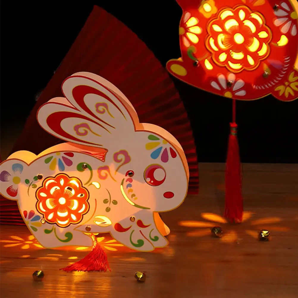 2Pcs Bunny Paper Lantern DIY Kit Handheld Glowing Lantern Material Chinese New Year Festival Decorative Craft Accessory