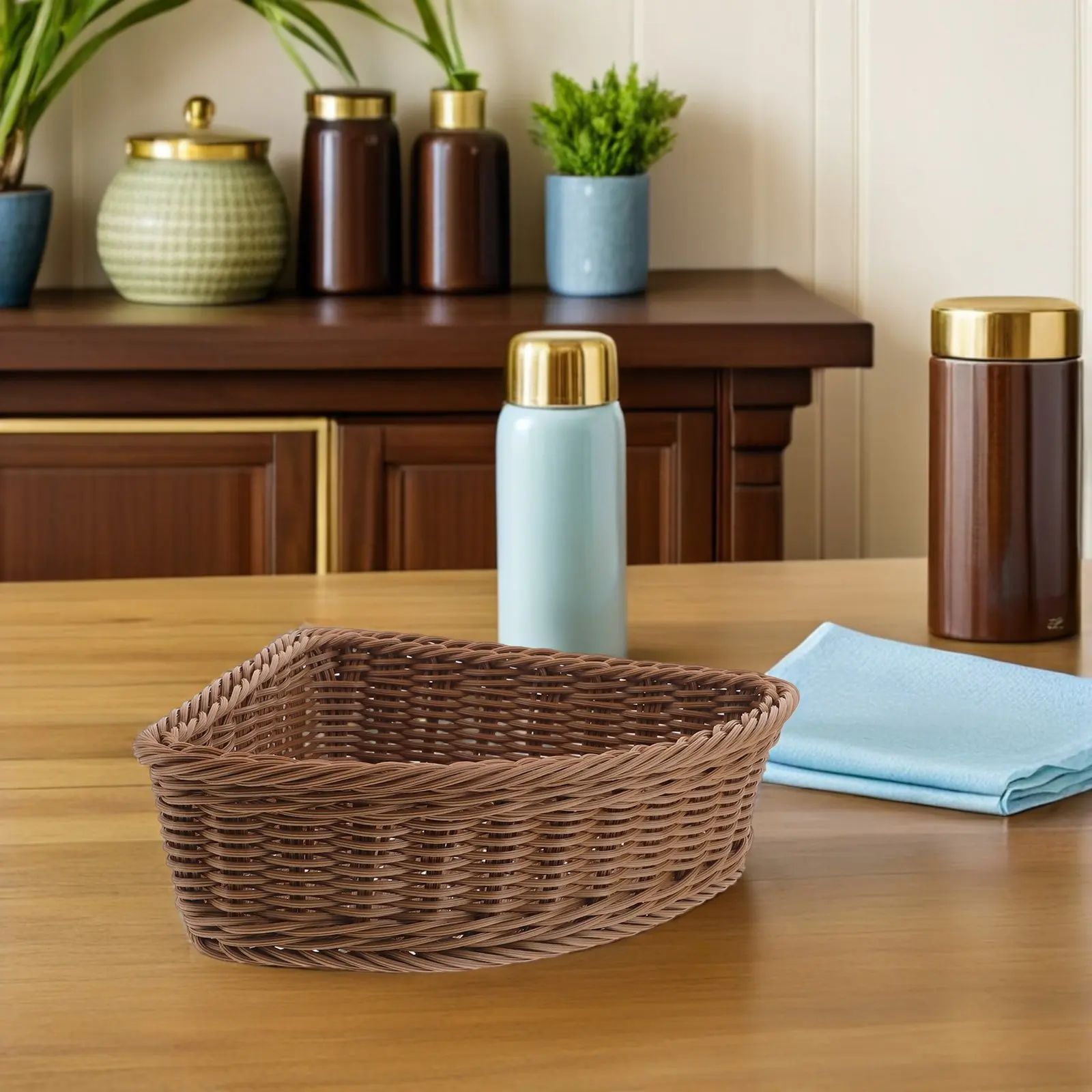 

Triangular Corner Basket Handwoven Storage Container 12.8 X 9.6 X 3.3 in Organizer Bin for Bathroom Kitchen Wardrobe Shelves