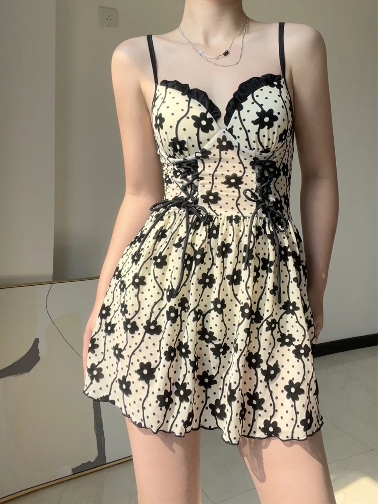 

Floing Floral One-Piece Swimsuit Women's Hot Spring High-End Sensation Steel Support Casual Swimwear Svel Gown