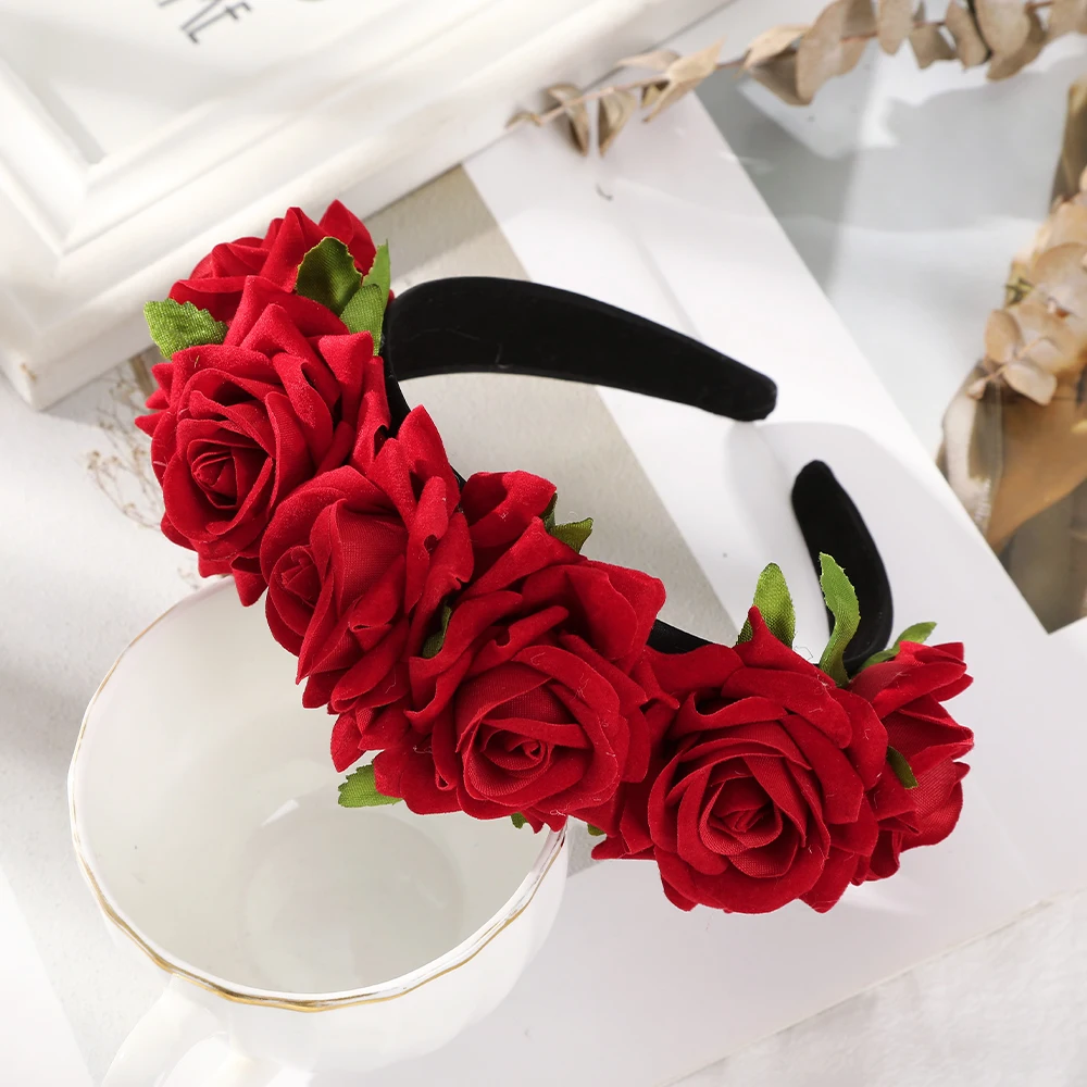 Haimeikang Simulation Rose Headband For Women Romantic Red Bezel Hair Hoop Hair Bands Girls Wedding Hairband Hair Accessories