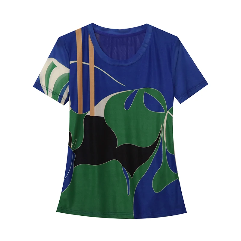 MadBlack-Women's European T-Shirt, Sexy O Neck Geometry Print, Fashion Short Sleeve Slim Thin S-3XL Tee, 2026 Summer T63040CC