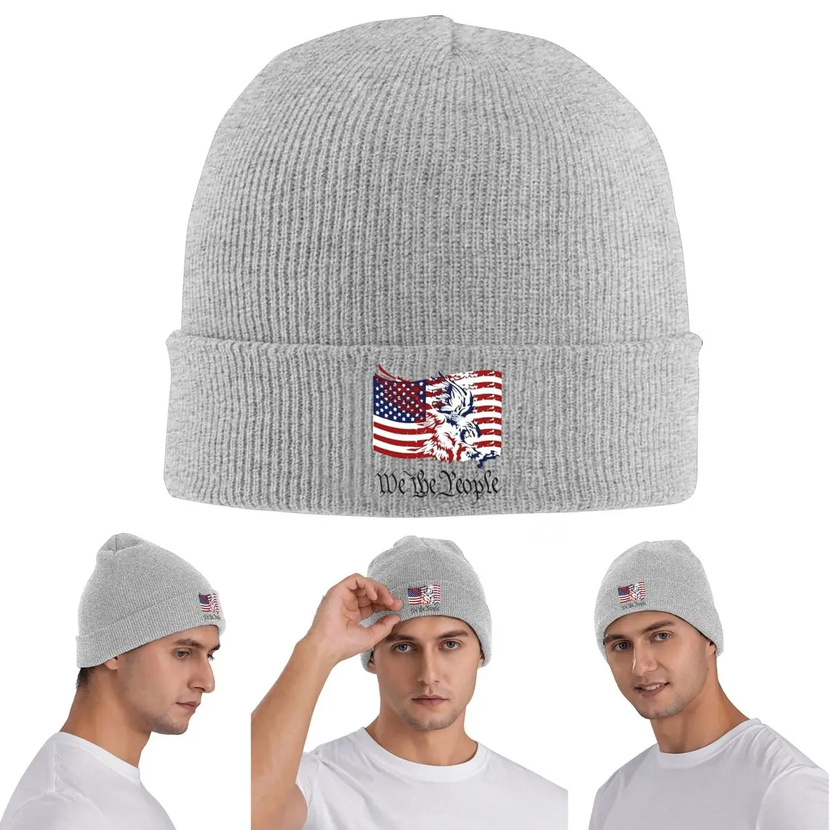 

Теплая вязаная шапка с принтом американского орла, зимняя вязаная шапка с капюшоном, шапочки Skullies, шапки в стиле хип-хоп для унисекс