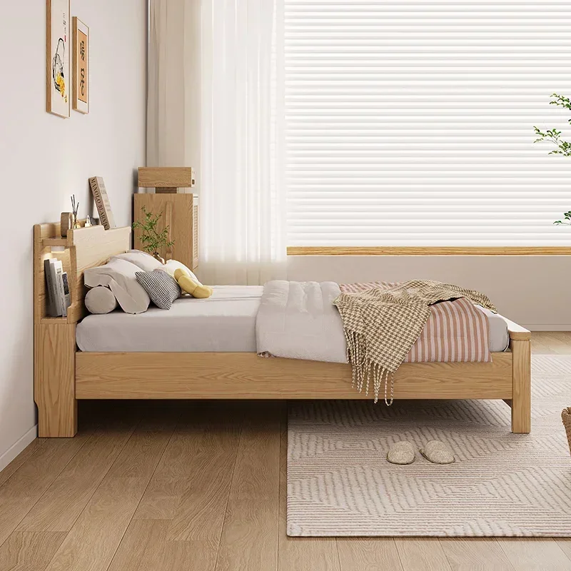 White wax wood full solid wood bed, simple and modern Nordic double master bed, large bed storage, Japanese style, image 4