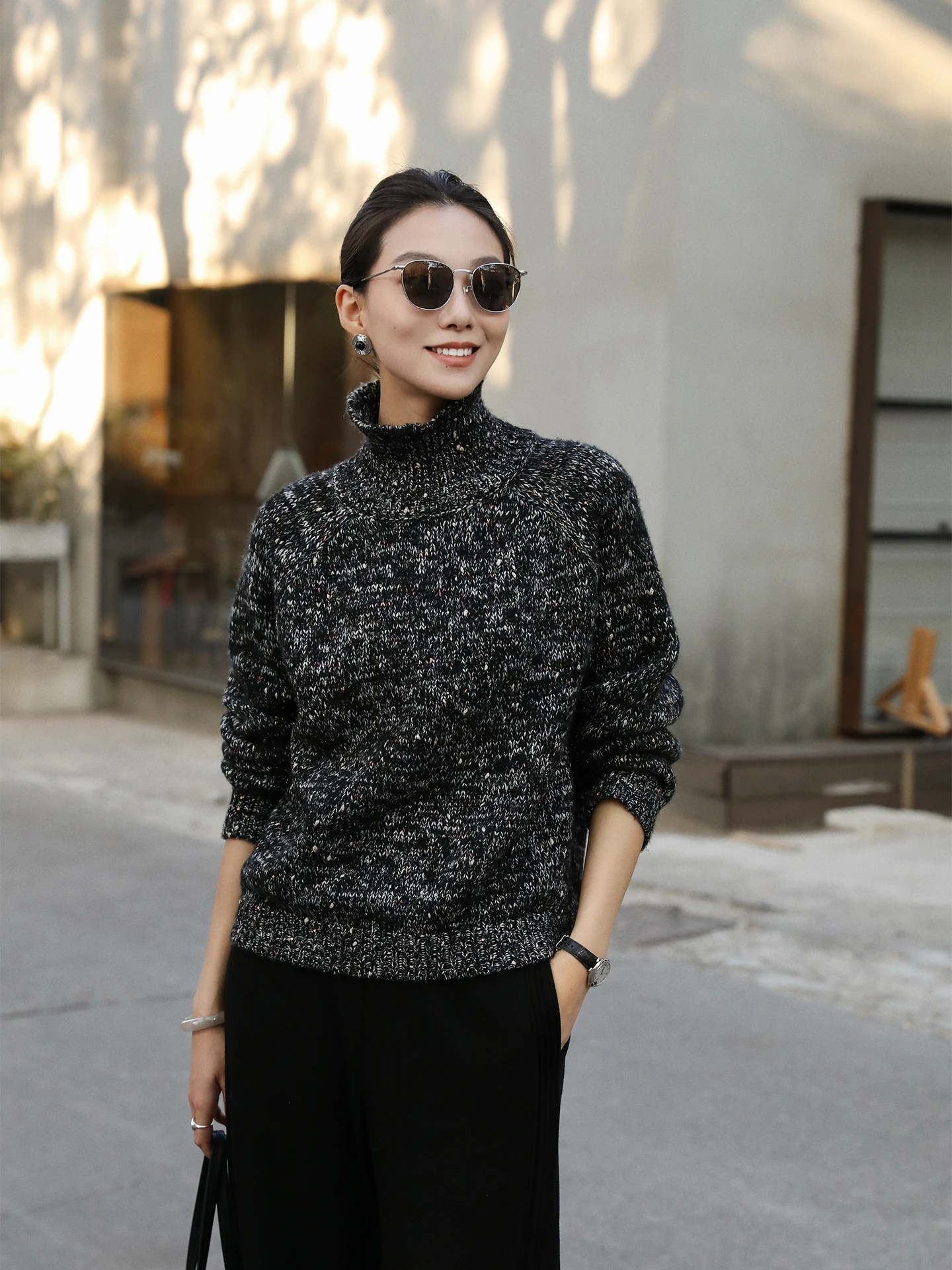 

Красный теплый вязаный свитер из смесовой шерсти с высоким воротом, свободный крой, для женщин, зимний, повседневный, из мягкой шерстяной ткани