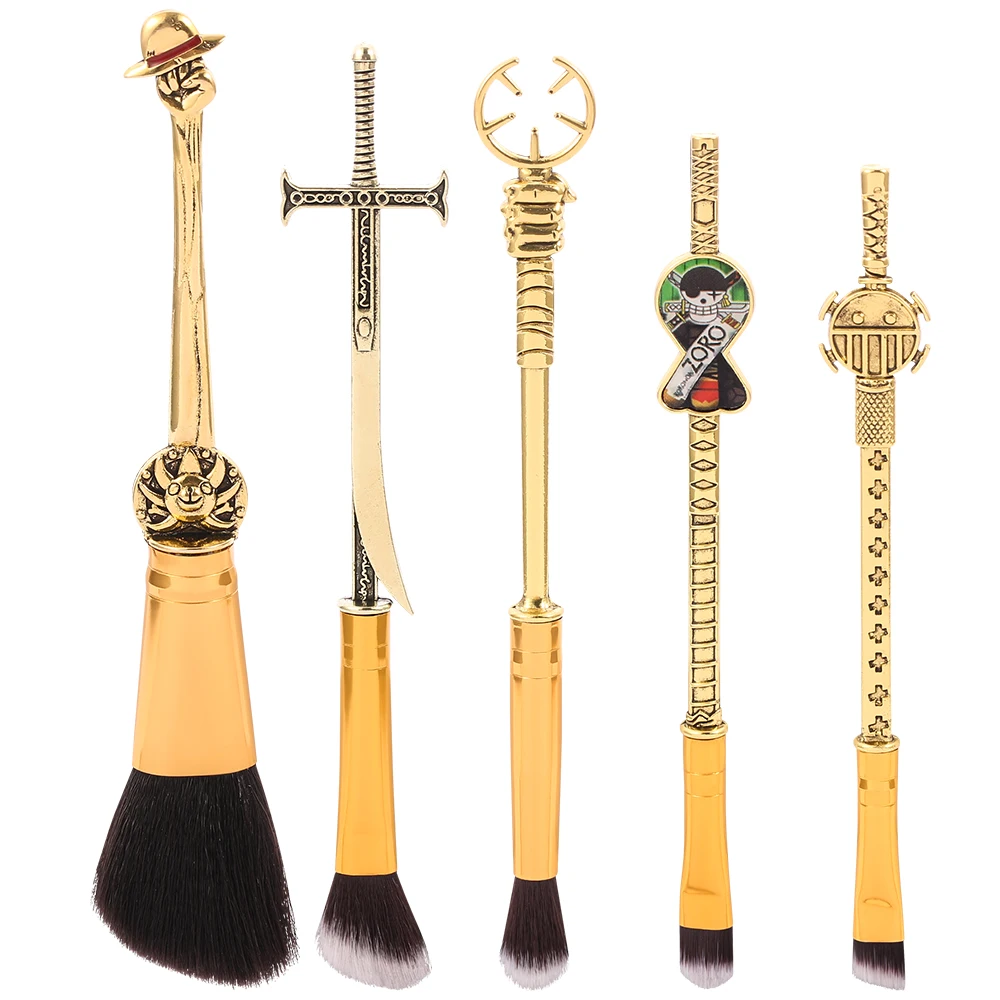 5pcs/set ONE PIECE Monkey D. Luffy Cartoon Metal Handle Makeup Brush Set Cosplay Women Accessories