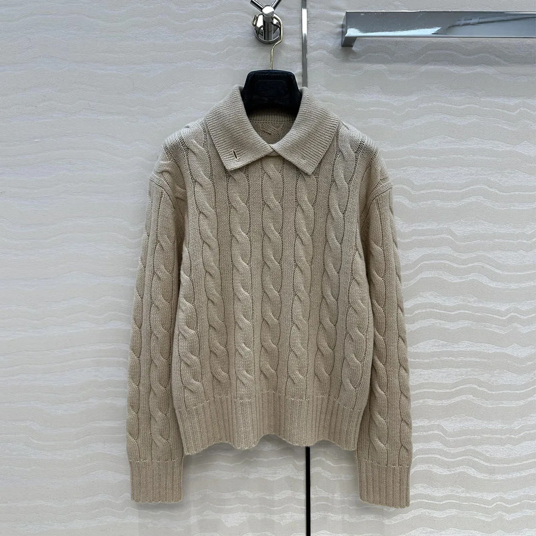 

Новый осенний роскошный вязаный пуловер из 100% кашемира и кашемира, женский пуловер с лацканами и длинными рукавами, вязаный крючком, милый свитер в консервативном стиле