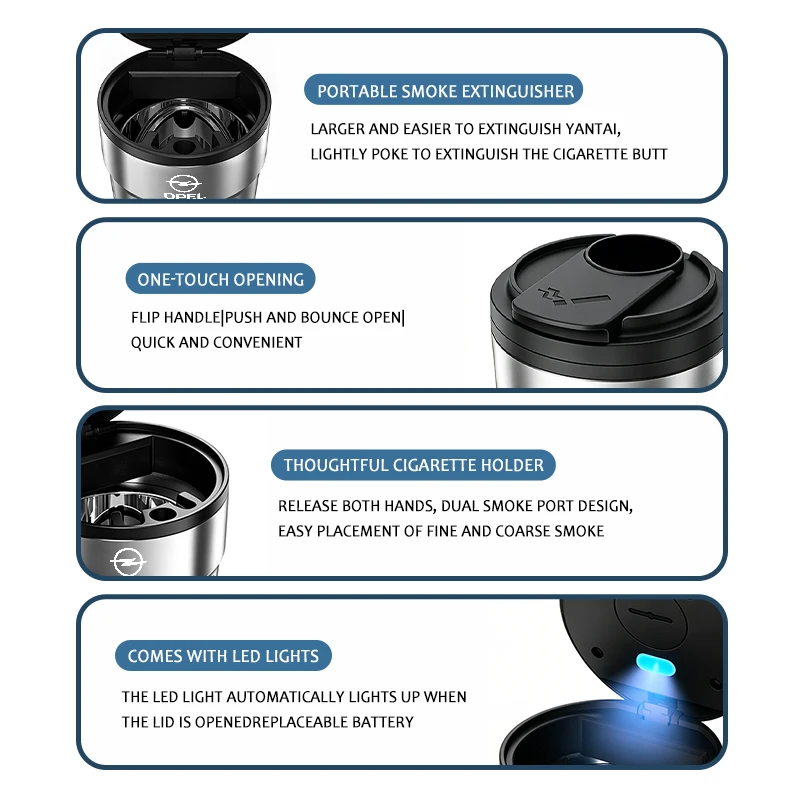 For Opel Car Ashtray One Touch Open Portable Ashtray Cup Auto Interiors Insignia Astra G J F K Vectra C H Corsa C B D Omega view 4