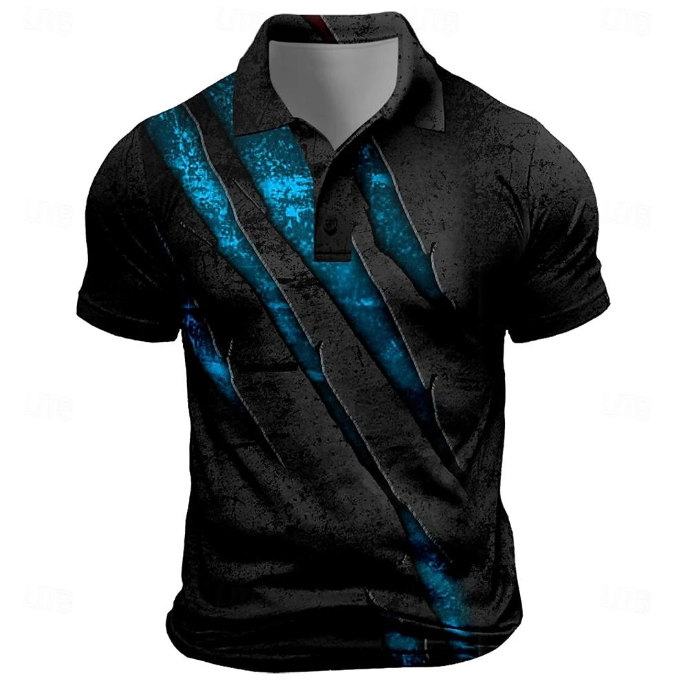 Vintage Men's Polo Shirt Scratch Print Casual Short Sleeve T-Shirt Lapel Buttons Golf Sport Shirt Fashion Oversized Men Clothing image 5