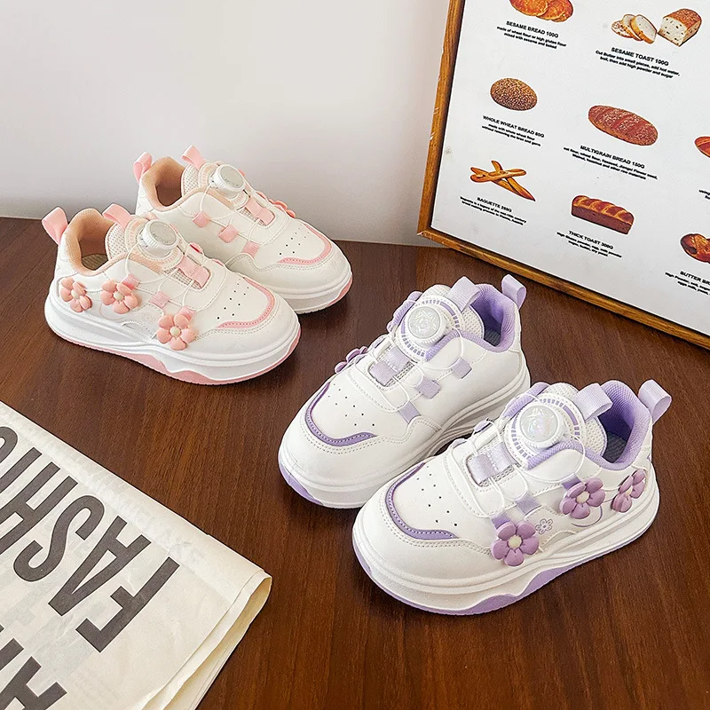 

Детская повседневная обувь, кроссовки из искусственной кожи, весенняя обувь для девочек, нескользящая белая и фиолетовая обувь на толстой подошве с героями мультфильмов, размер 26-37
