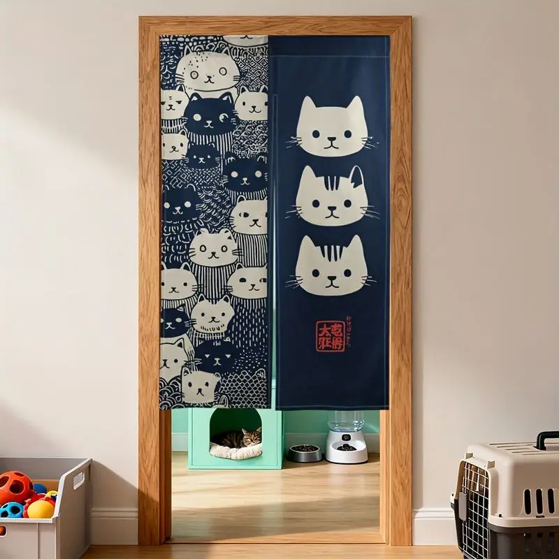 VIKAMA Japanese Noren Door Curtain Cute Cartoon Cat Print Room Divider Kitchen Entrance Pet Home Hanging Decor Curtain