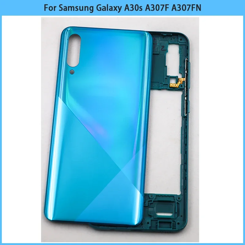 New For Samsung Galaxy A30s A307F A307FN A307G Middle Frame Bezel Plastic Battery Back Cover Rear Door Housing Case Replace