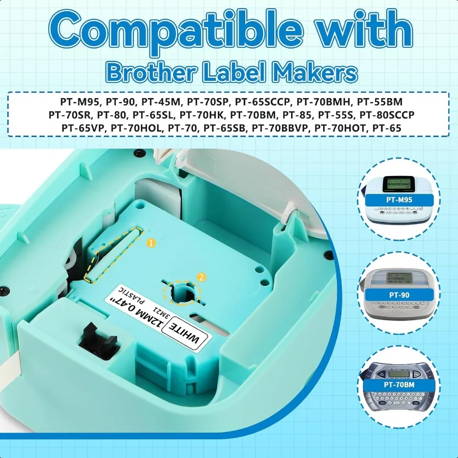 เทปเครื่องพิมพ์ฉลาก M950 ขนาด 12 มม. 0.47 สีขาว ใช้แทนเทปเครื่องพิมพ์ฉลาก Brother PTM95 Mk231 ใช้ได้กับเครื่องพิมพ์ฉลาก Brother PTM95 PT65 PT80 P