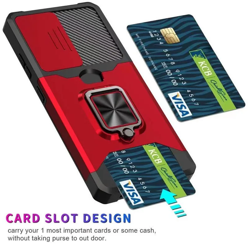 For Samsung S24 S23 S22 Ultra Phone Case Ring Holder Card Insertion Lens Push Window Protection Anti Drop Back Cover image 3