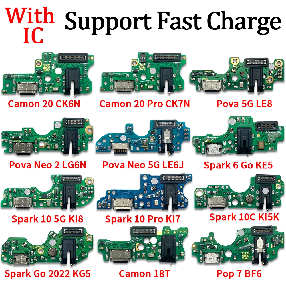 USB Charging Port Flex Cable For Infinix Camon 18T 20 Pro Ck6n Ck7N Tecno Pop 7 BF6  Pova 3 5G Neo 2  Spark 6 7 10 Pro Go KE5