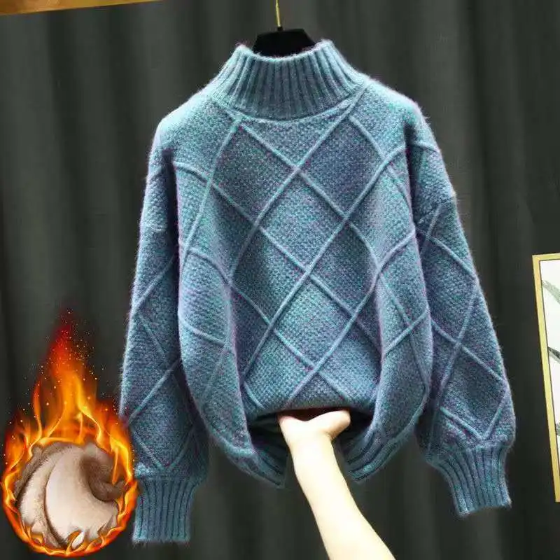 

2026 Winter autumn fashion short-style thick and warm high-neck pullover women's stylish simple casual pullover knitted sweater