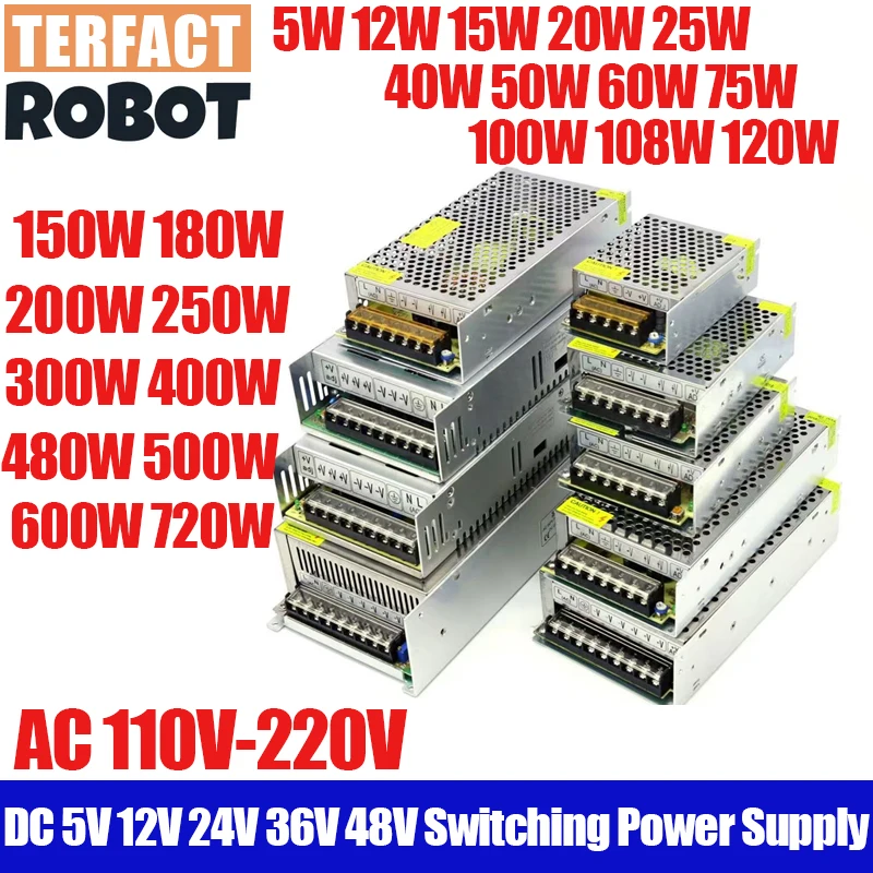 

Switching 12 V Volt DC Power Supply SMPS 5V 24V 36V 48V 100W 200W 300W 400W 500W 600W 700W 110V AC 220V to 12V 1A 2A 3A 5A 10A