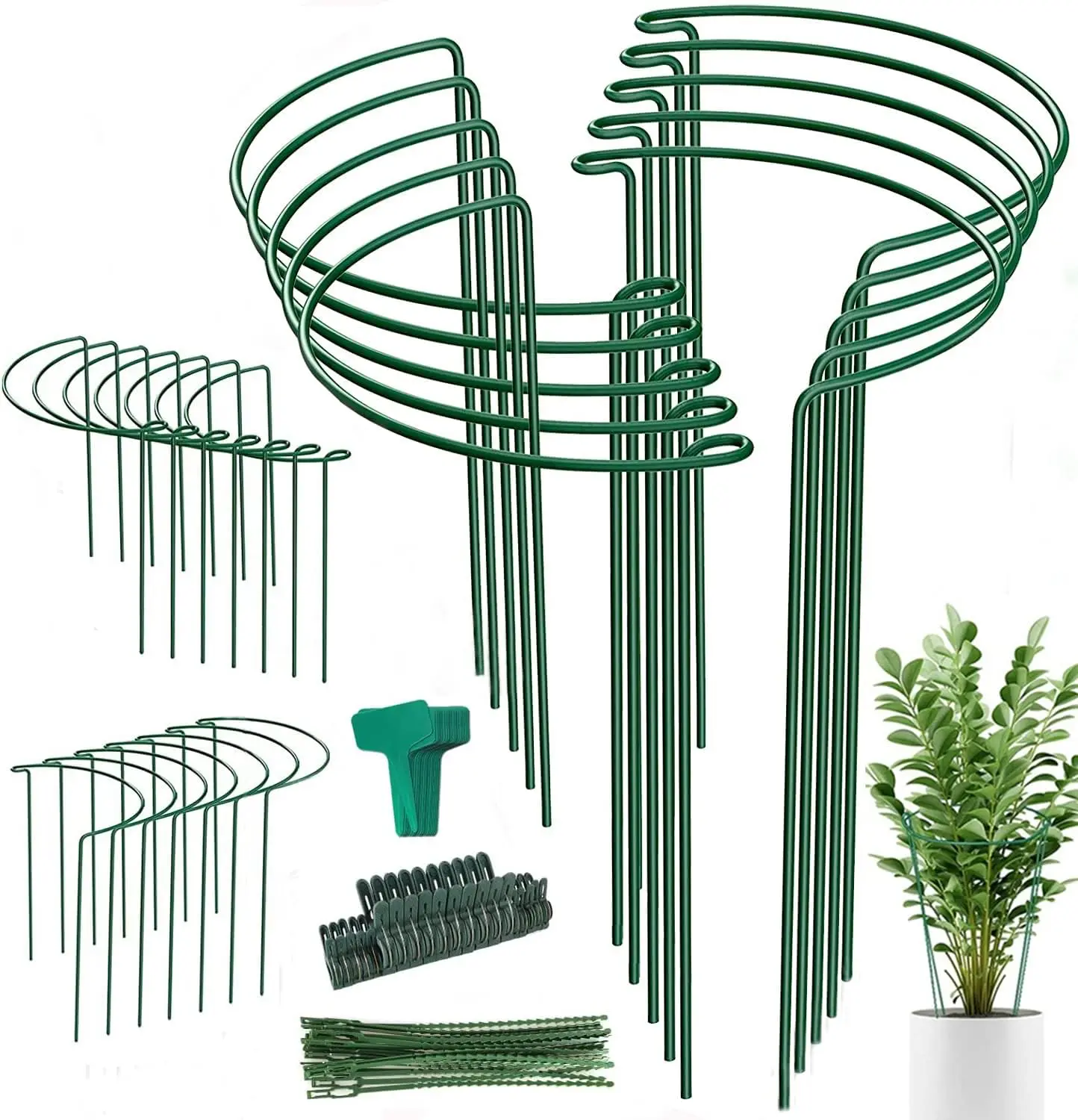 

24 Pack Plant Support Stakes, Half Round Metal Garden Stakes with Plant Labels & Clips for Outdoor Indoor Plants, Vegetables