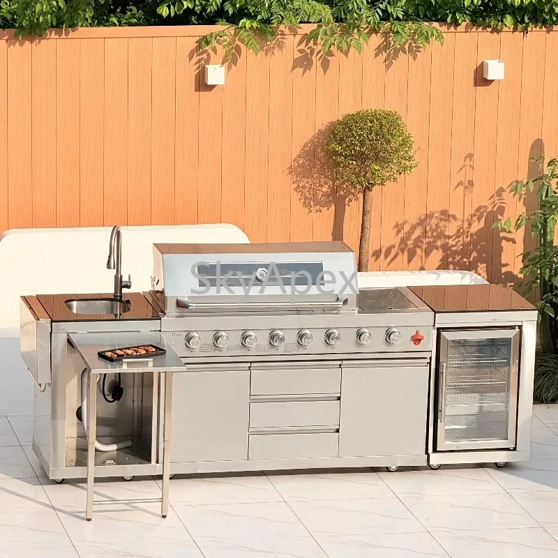 Modular Outdoor Kitchen with Kamado BBQ Grill Mini Steel Sink & Drawers Gas Charcoal Fuel High Quality  Indoor  Folding  Feature