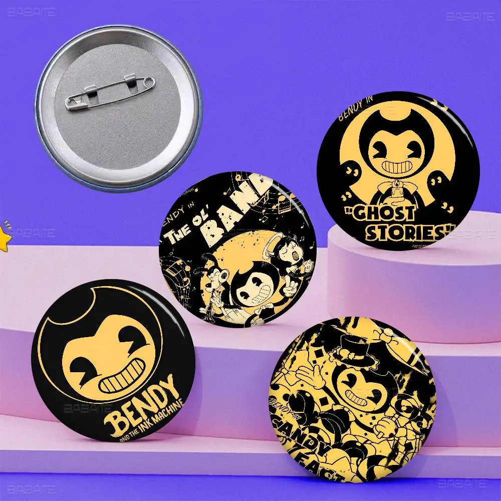 B-Bendy and the I-Ink M-Machine 58mm Cute Anime Figure Icon Badge Handmade Tinplate Brooch for Backpack Clothes Chest Ornament