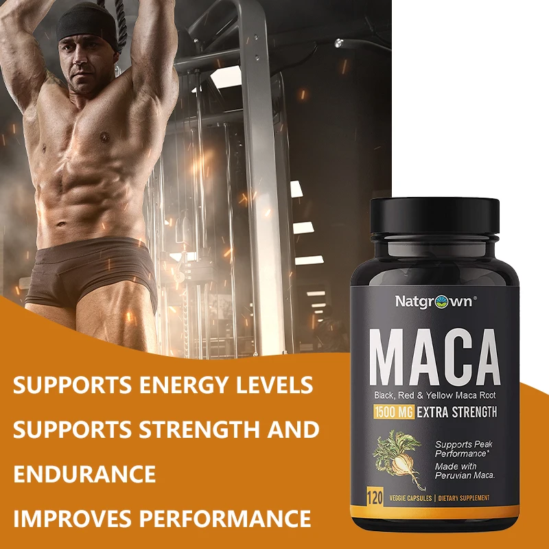 Maca Root Capsules (Black + Red + Yellow), Men\'s Health & Natural Energy, Mood & Performance, Muscle