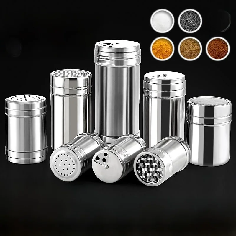 Bote giratorio de acero inoxidable 304 para especias, botella de condimentos para barbacoa, caja de condimentos para comino, glutamato monosódico y pimienta en polvo