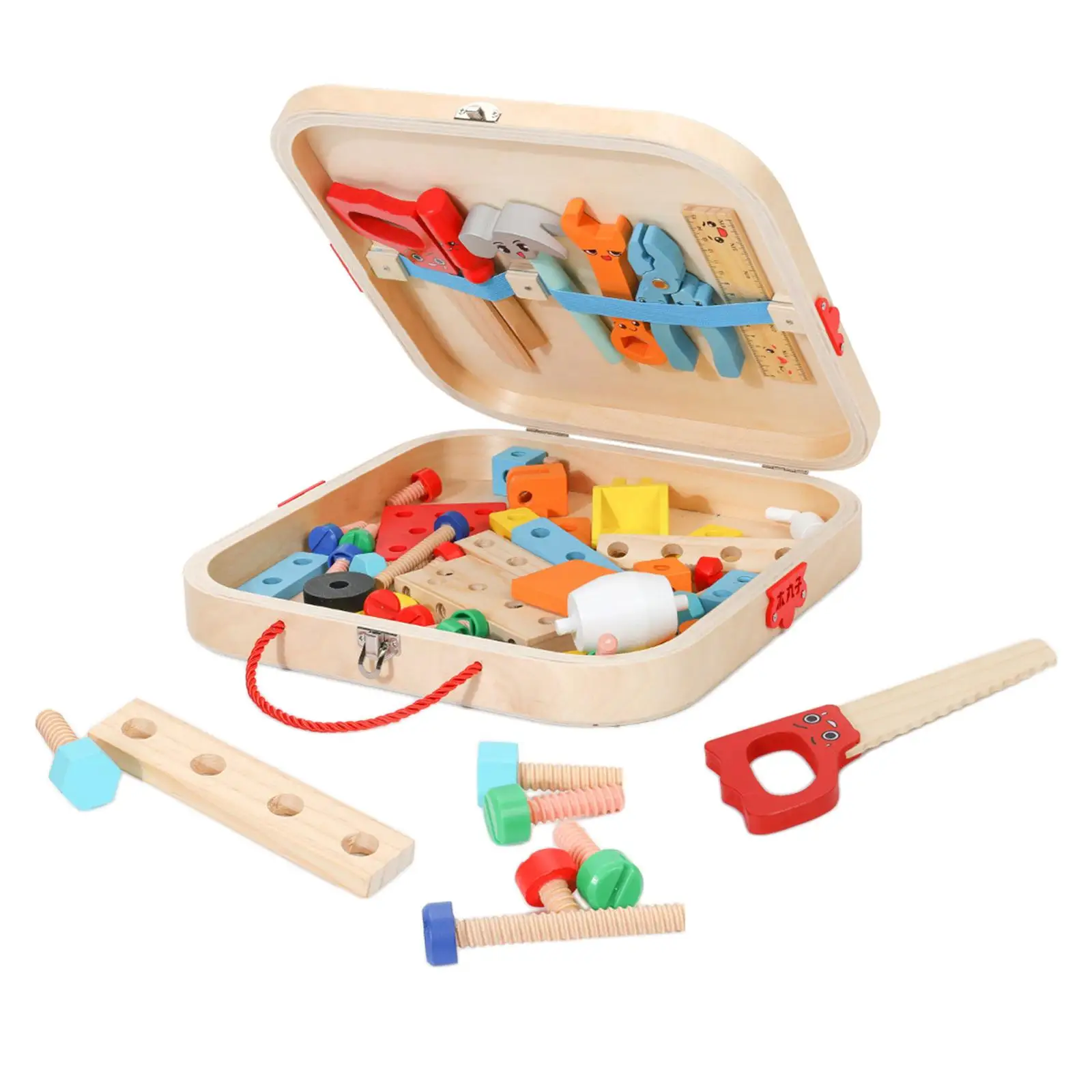 Wooden Kid Tool Set Wooden Toy Tools Box Tool Construction Set Pretend Smooth Construction Tool Toy Set for Living Room