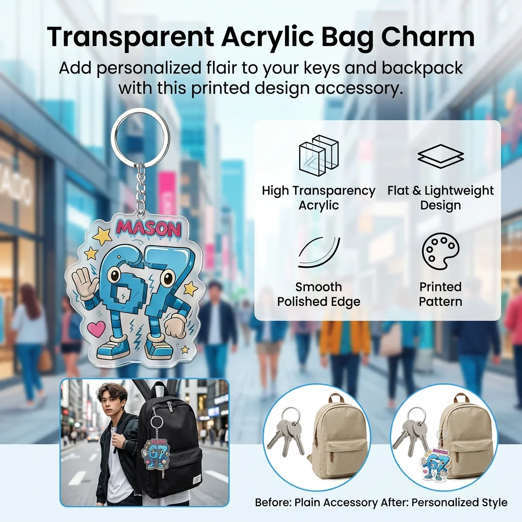 Teenager Acrylic Keychain Backpack Charm Cute Printed Design for Daily Carry Key Organization Durable Lightweight Gift