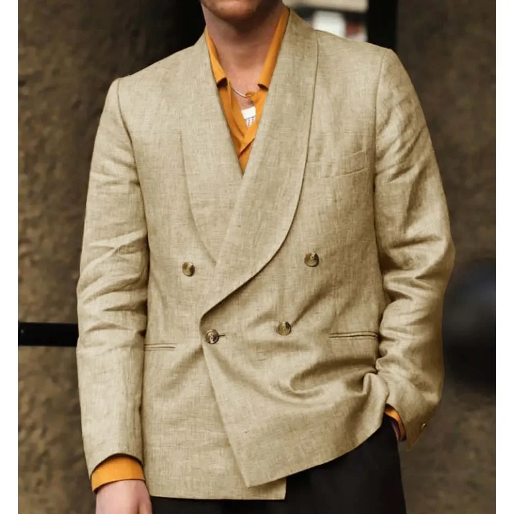 

Clothes Men's Thin Linen Jacket Double-breasted Casual Blazer Lapel Jacket Comfortable and Fashionable Coat Outerwear Jackets