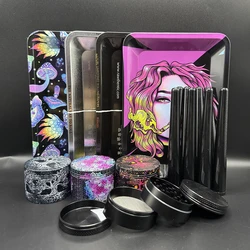 Manual Crusher Metal Grass Grinder 5cm Rolling Tray 180x125mm TinPlate Smell Proof Storage Tube Tobacco Herbal Set Cigar Tool
